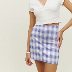 Reformation SUZIE SKIRT BLUE PLAID size 4 NWT